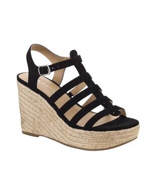 Sun + Stone Women’s Wesleyy Wedge High Heel Espadrille Sandals Black Size 6 1/2